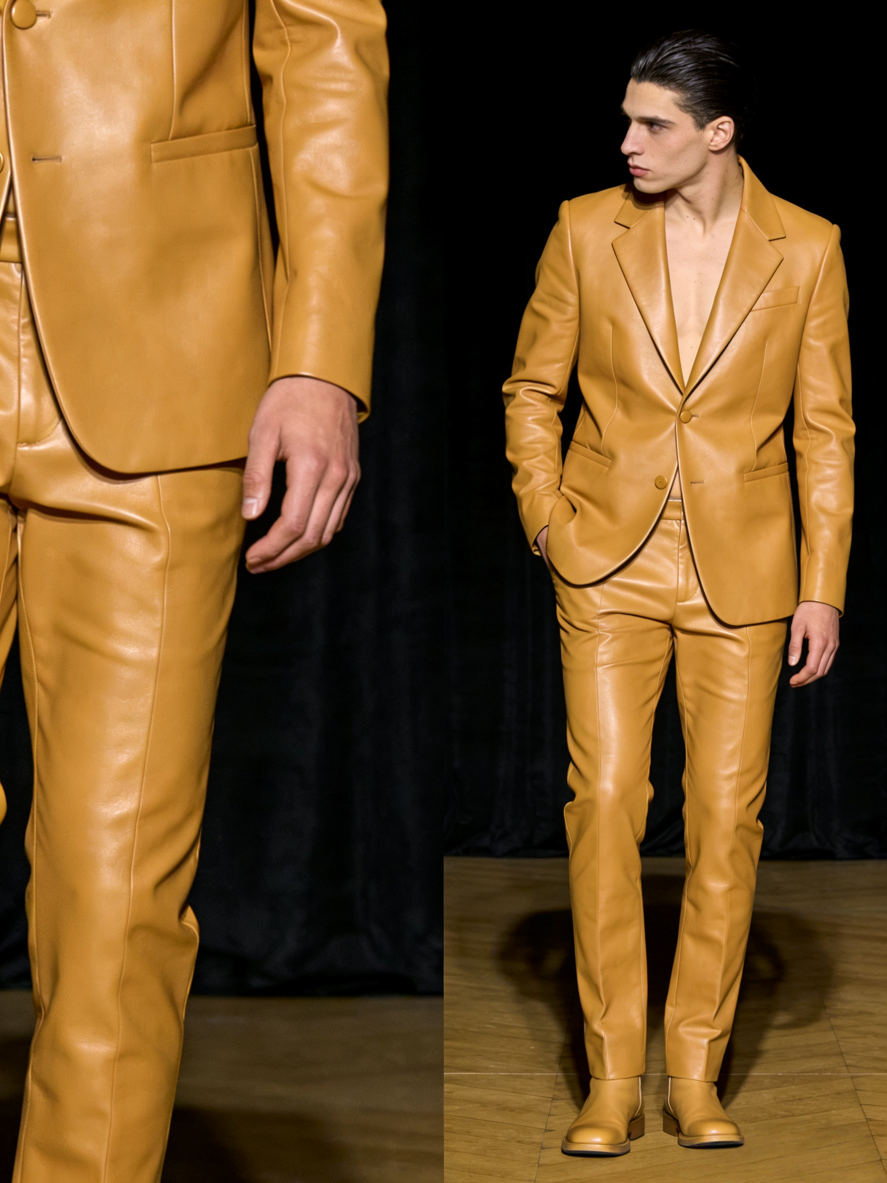 Khaki Formal Wear Men - Fashion Khaki Leather Men Suit Set