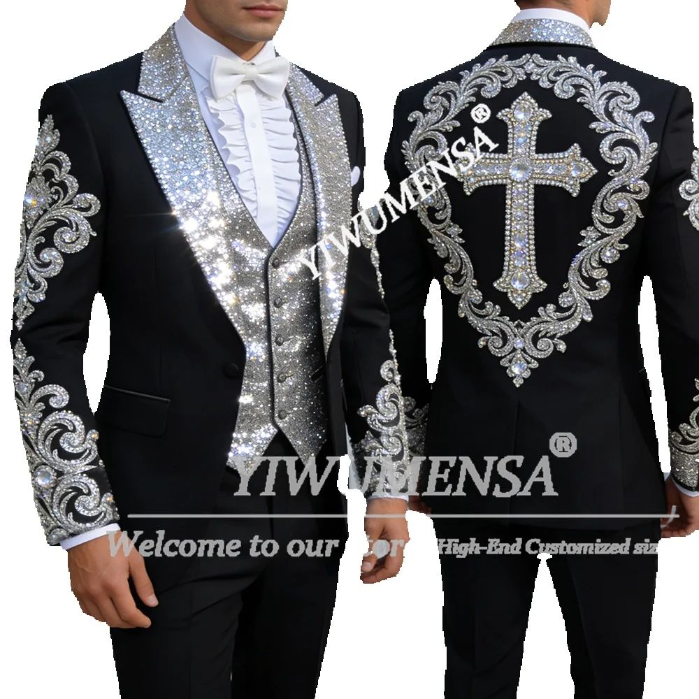 Men'S Formal Wear Attire - Luxury Men's Suit Sparkly Beaded Stones