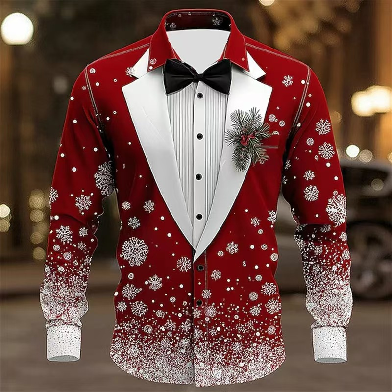 Men Formal Wear 2025 - 2025 Men's Christmas Snowflake Formal Shirt,