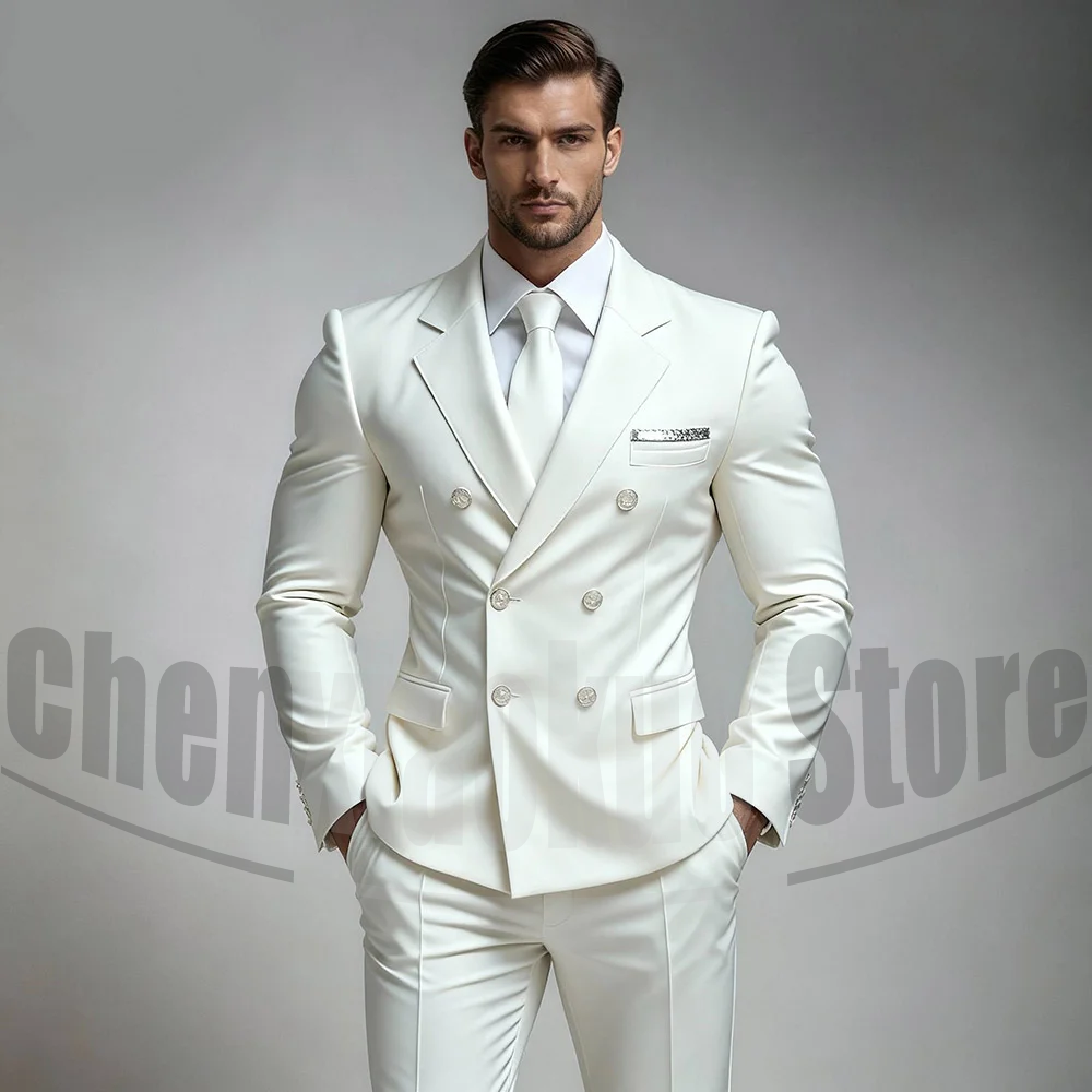 Men Formal Wear 2025 - Men's White Double Breasted Suit Set