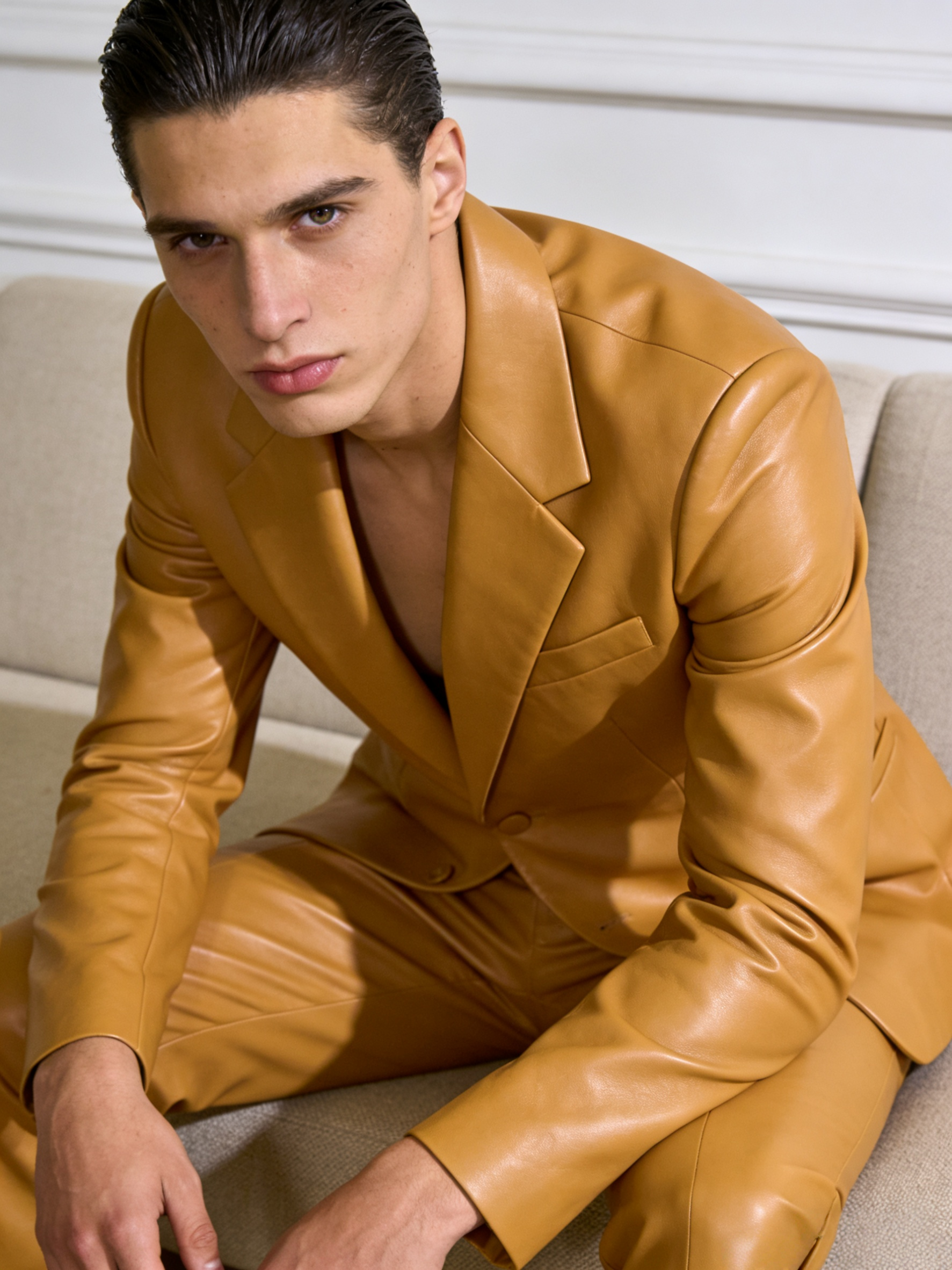 Fashion Khaki Leather Men Suit - Khaki Formal Wear Men recensie en prijs